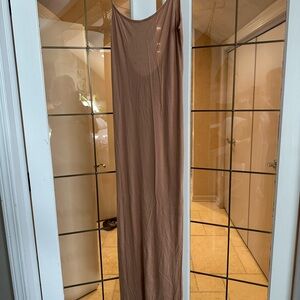 Elegant Tan Maxi Dress from Haute Hippie. Medium. Low back nude dressing.